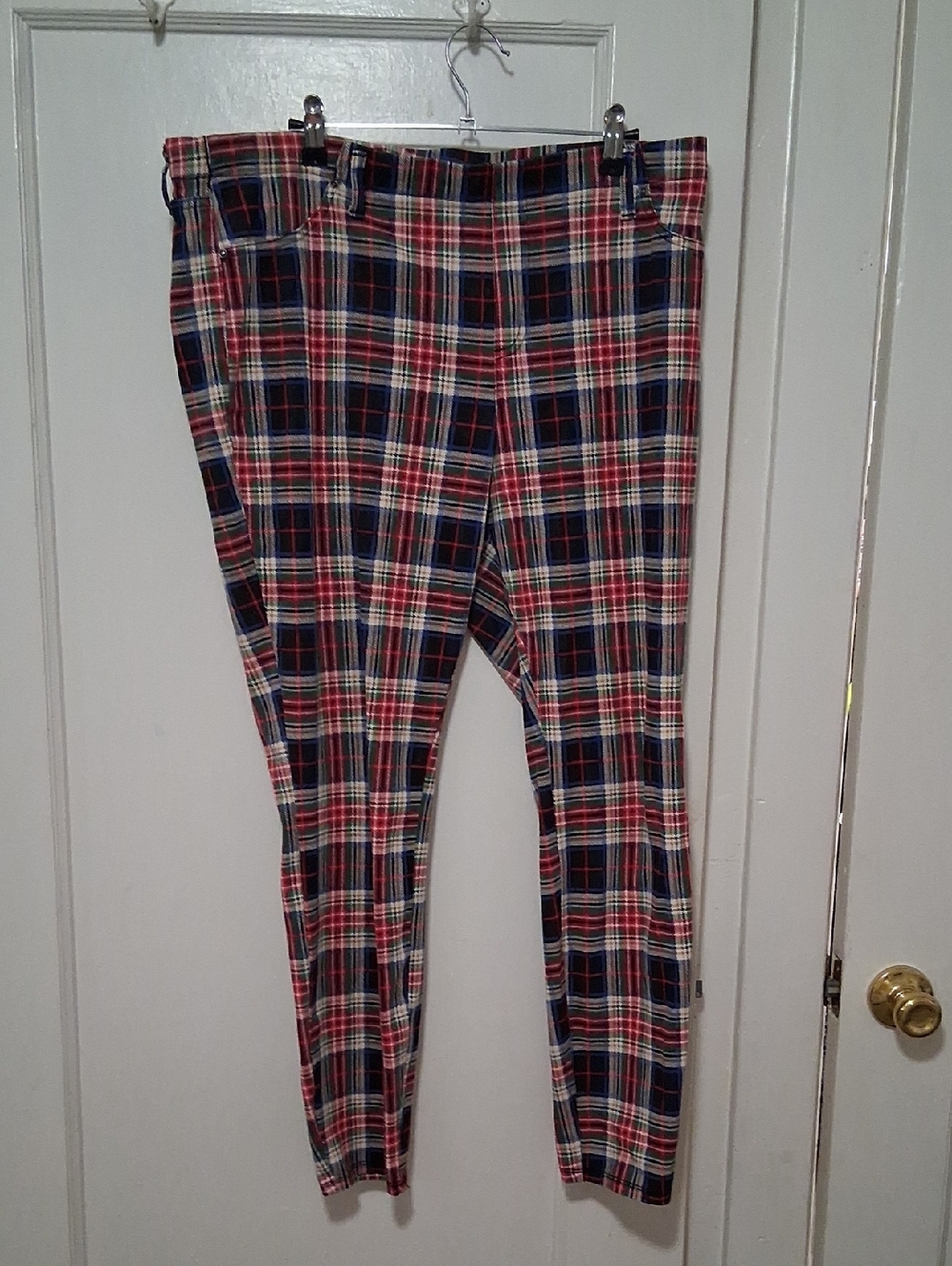 Plaid Slim-Fit Trousers in Navy, Red & White